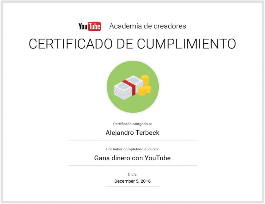 ganar dinero con youtube certificado terbeck