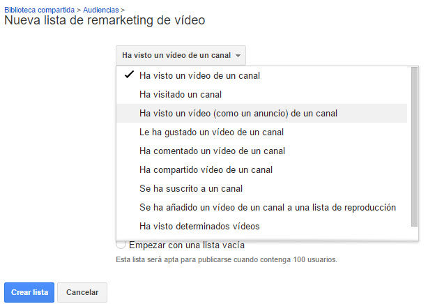 lista remarketing video